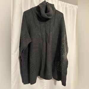 G.H. Bass Grey Knit Poncho with Turtleneck - Small